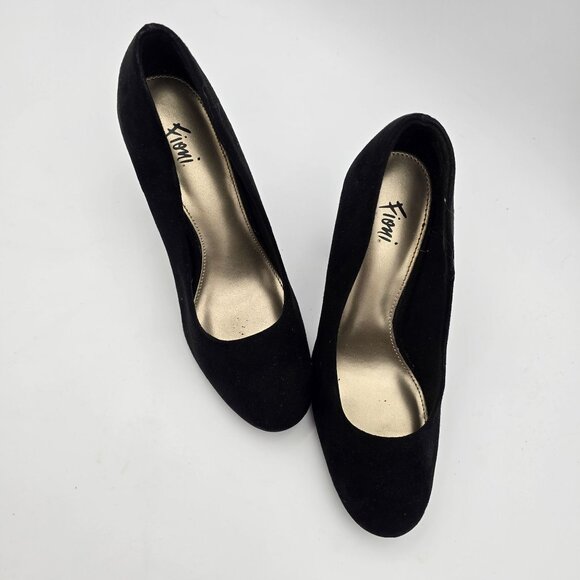 Fioni Womens Black Suede Heels Size 5.5 Block Heel Round Toe Pre-Owned Shoes - Picture 3 of 7